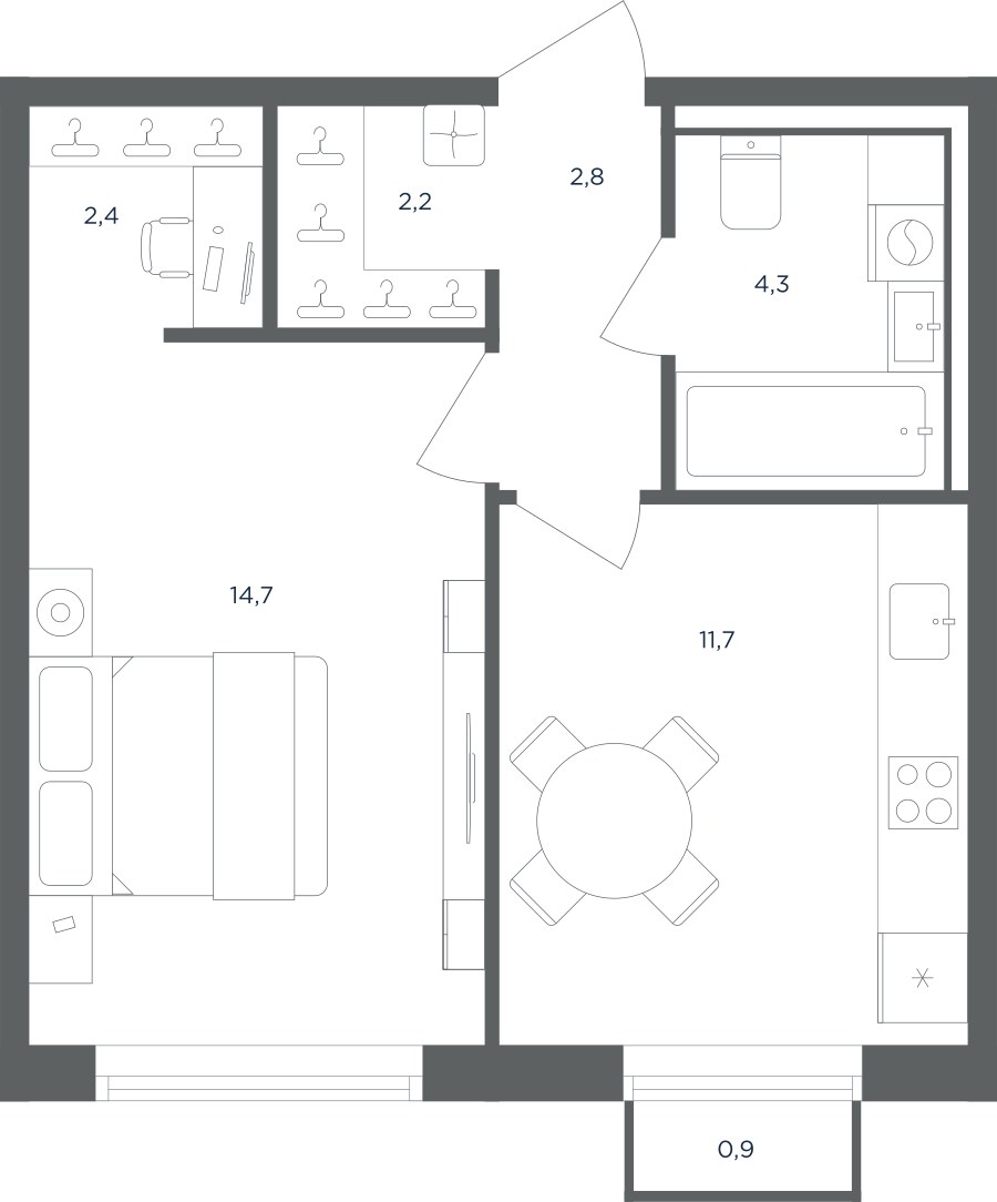 Планировка 38.4 м²