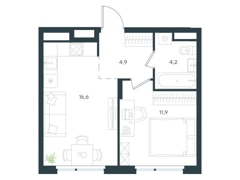 Планировка 37.6 м²