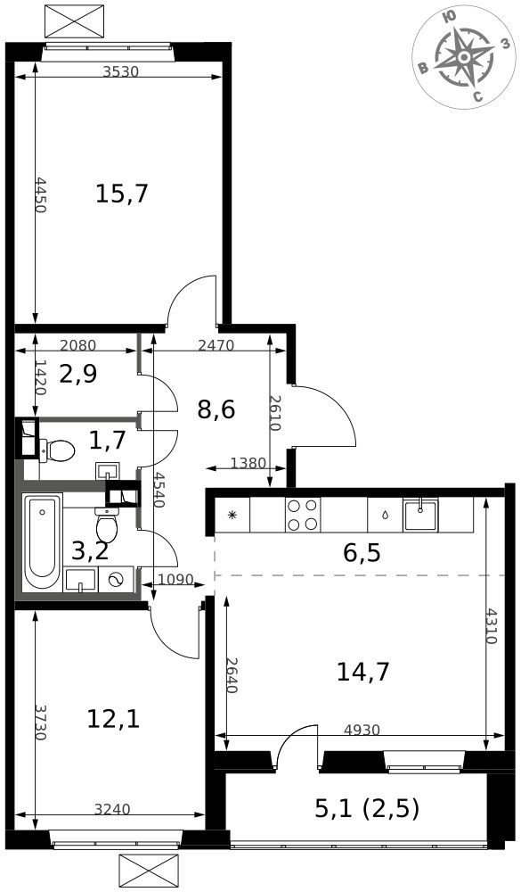 Планировка 67.9 м²