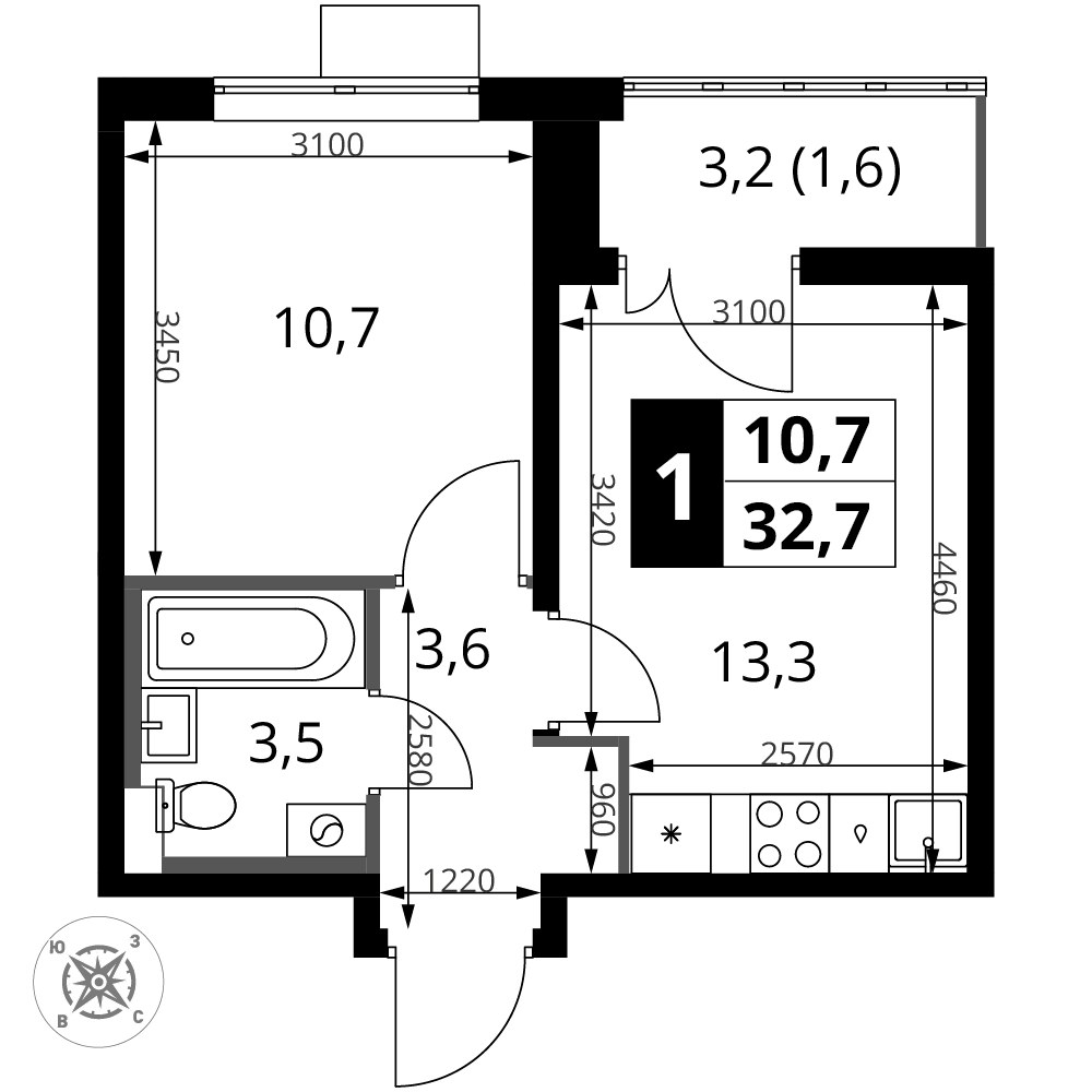 Планировка 32.7 м²