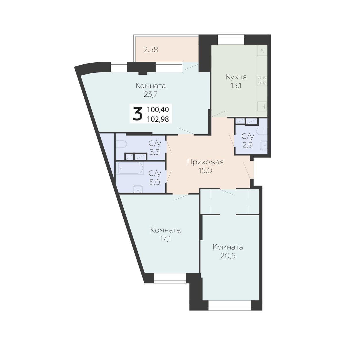 Планировка 102.98 м²