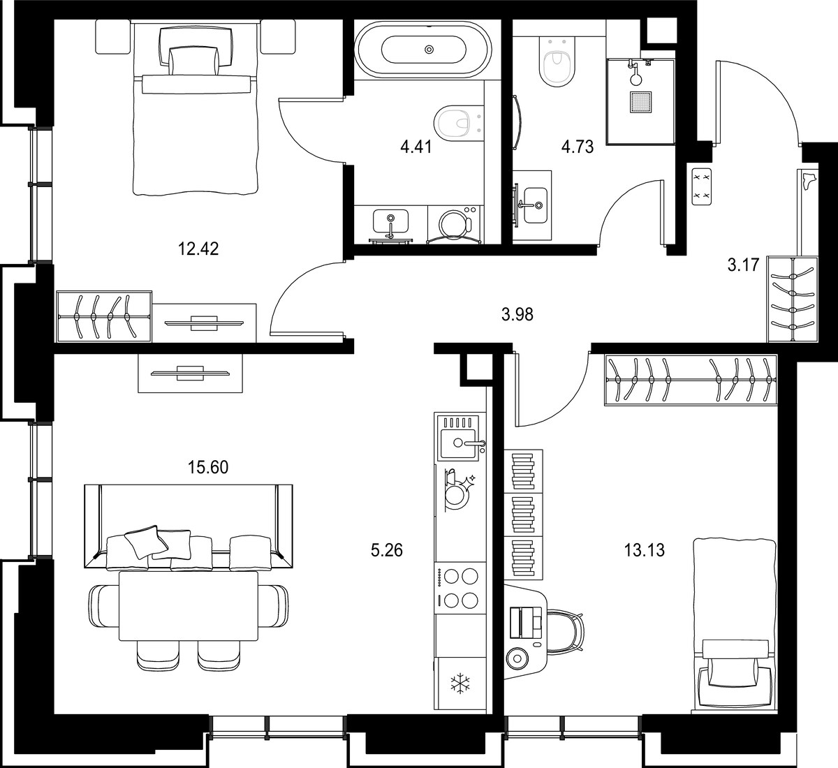 Планировка 62.7 м²