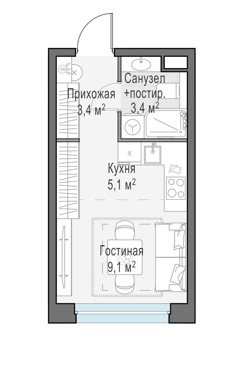 Планировка 21.0 м²