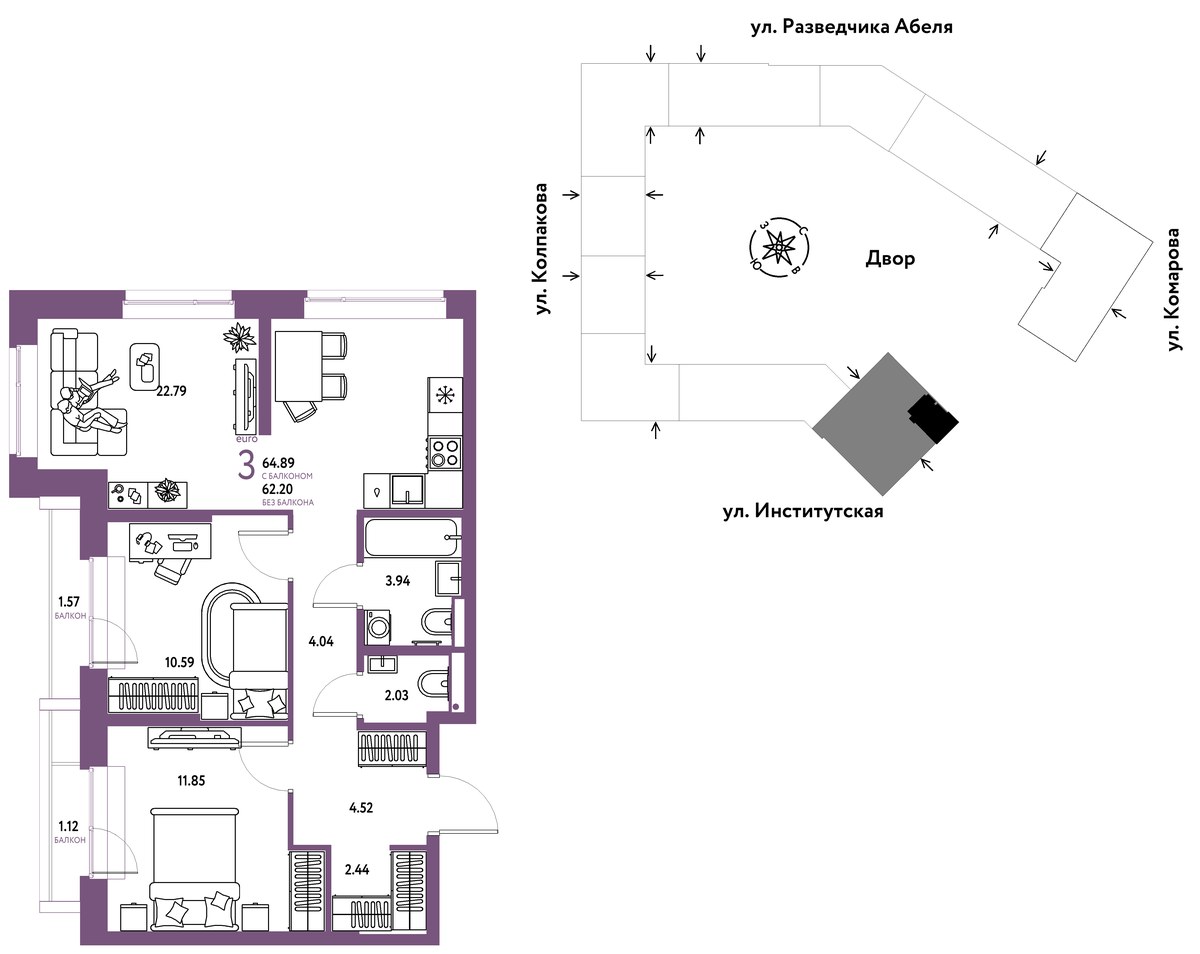 Планировка 64.89 м²