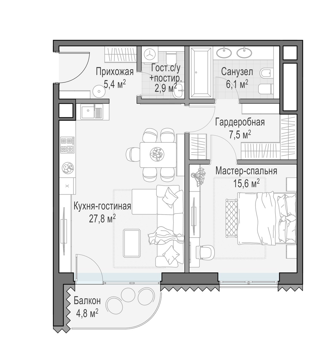 Планировка 66.4 м²
