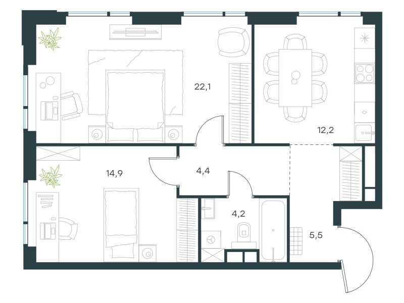 Планировка 63.3 м²
