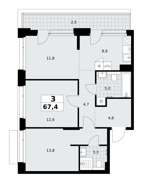 Планировка 67.4 м²