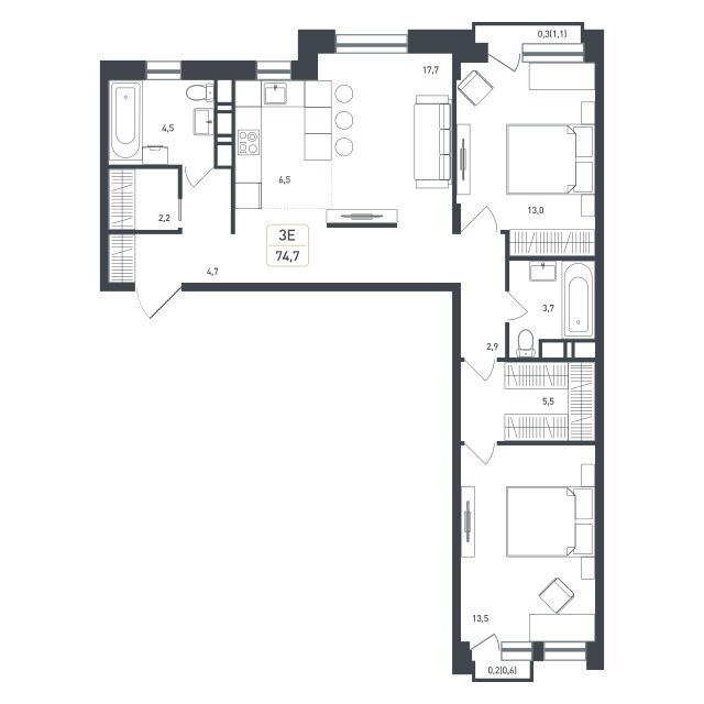 Планировка 77.6 м²