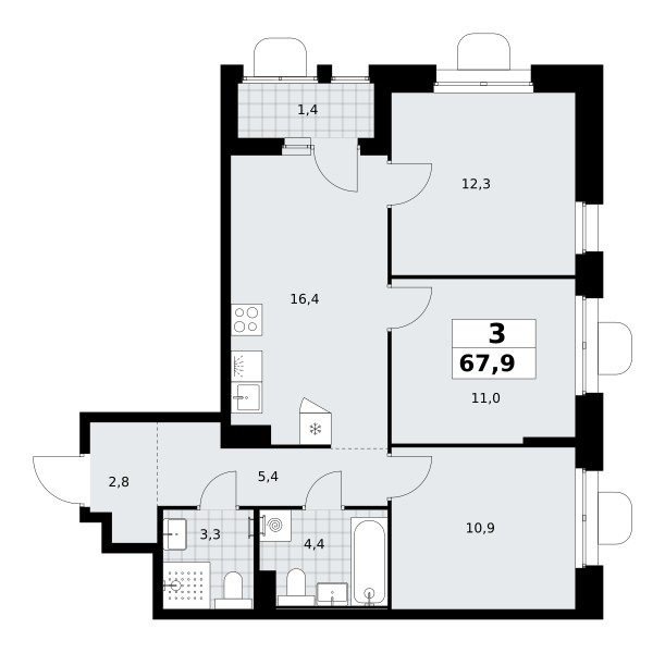 Планировка 67.9 м²