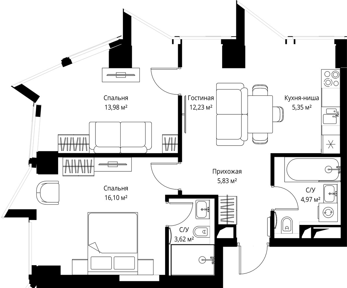 Планировка 62.1 м²