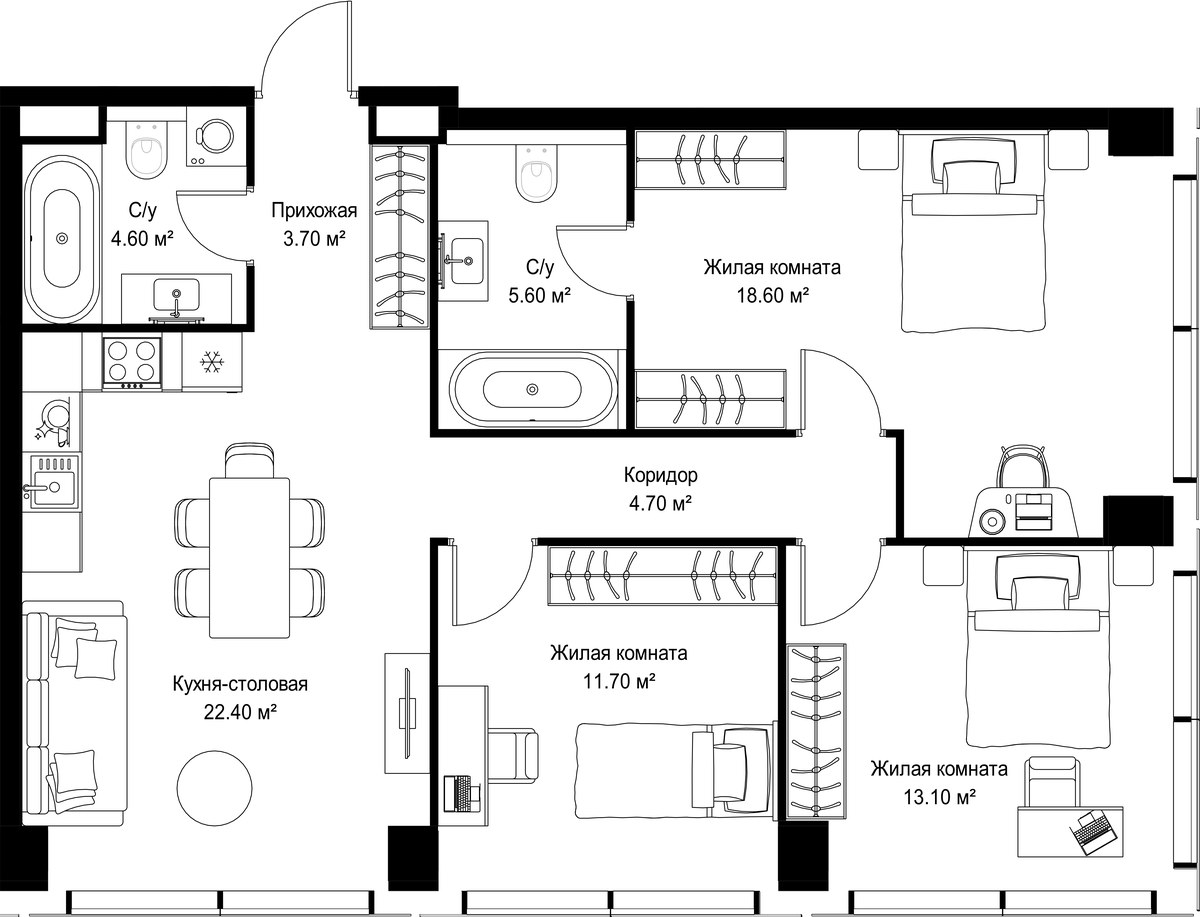 Планировка 84.4 м²