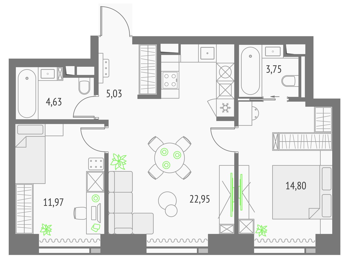 Планировка 64.13 м²