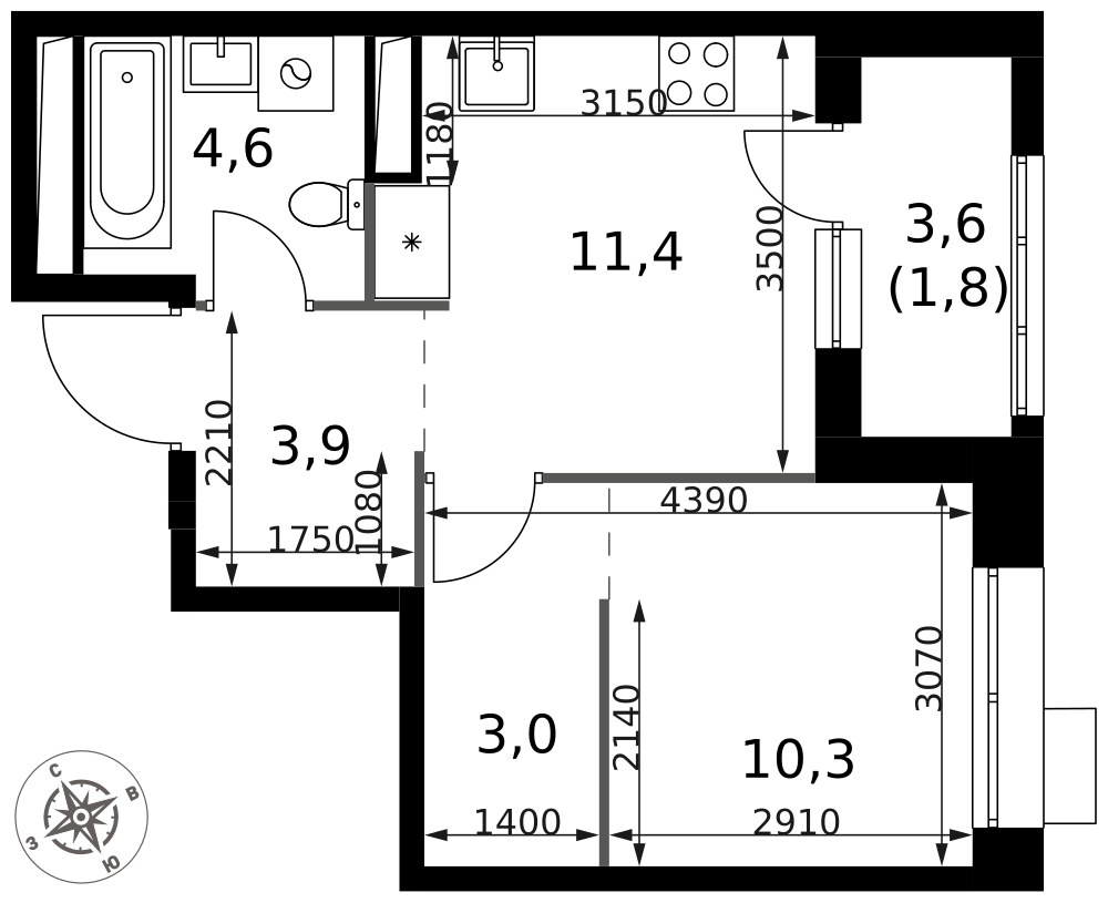 Планировка 35.0 м²