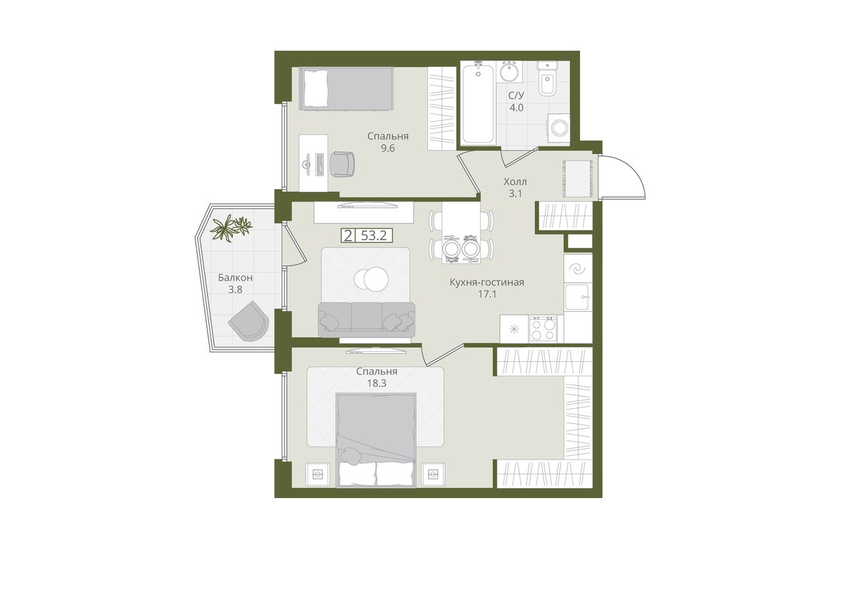 Планировка 53.2 м²