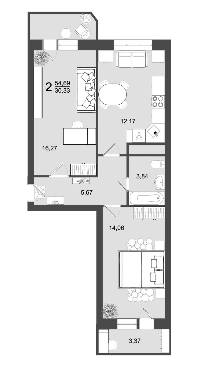 Планировка 54.69 м²