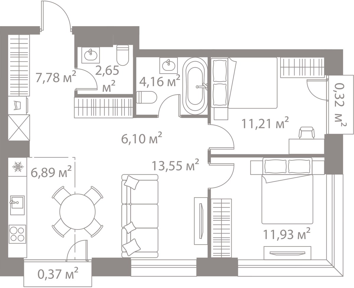 Планировка 64.96 м²