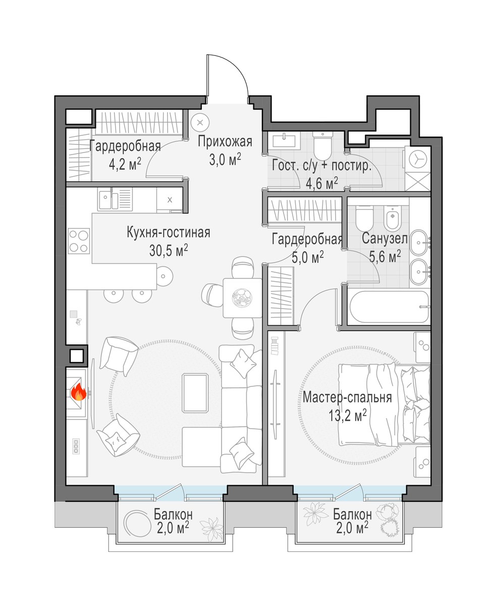Планировка 68.5 м²