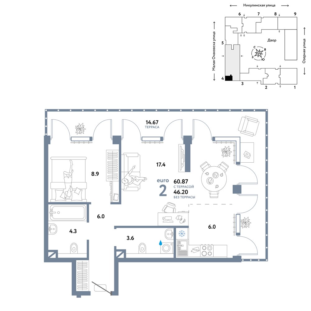 Планировка 60.87 м²