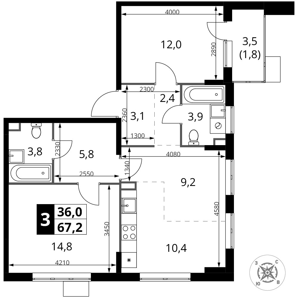 Планировка 67.2 м²