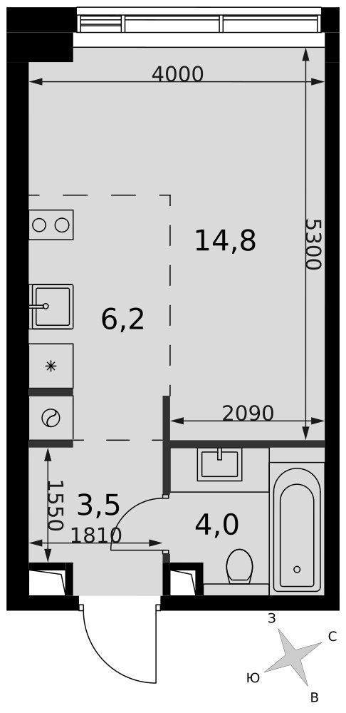 Планировка: Студия, 28.5 м²