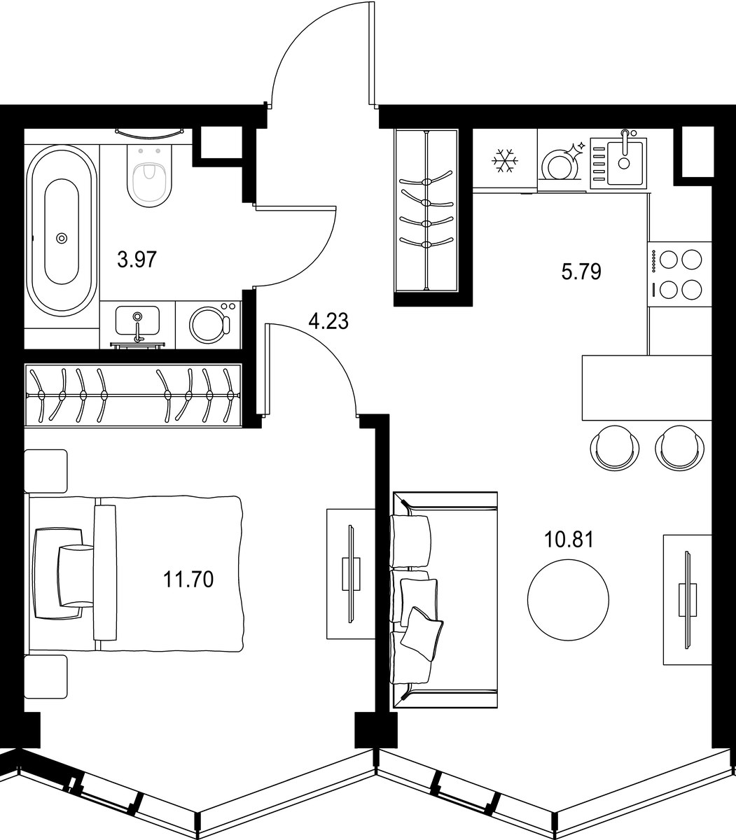 Планировка: 1-комнатная, 36.5 м²