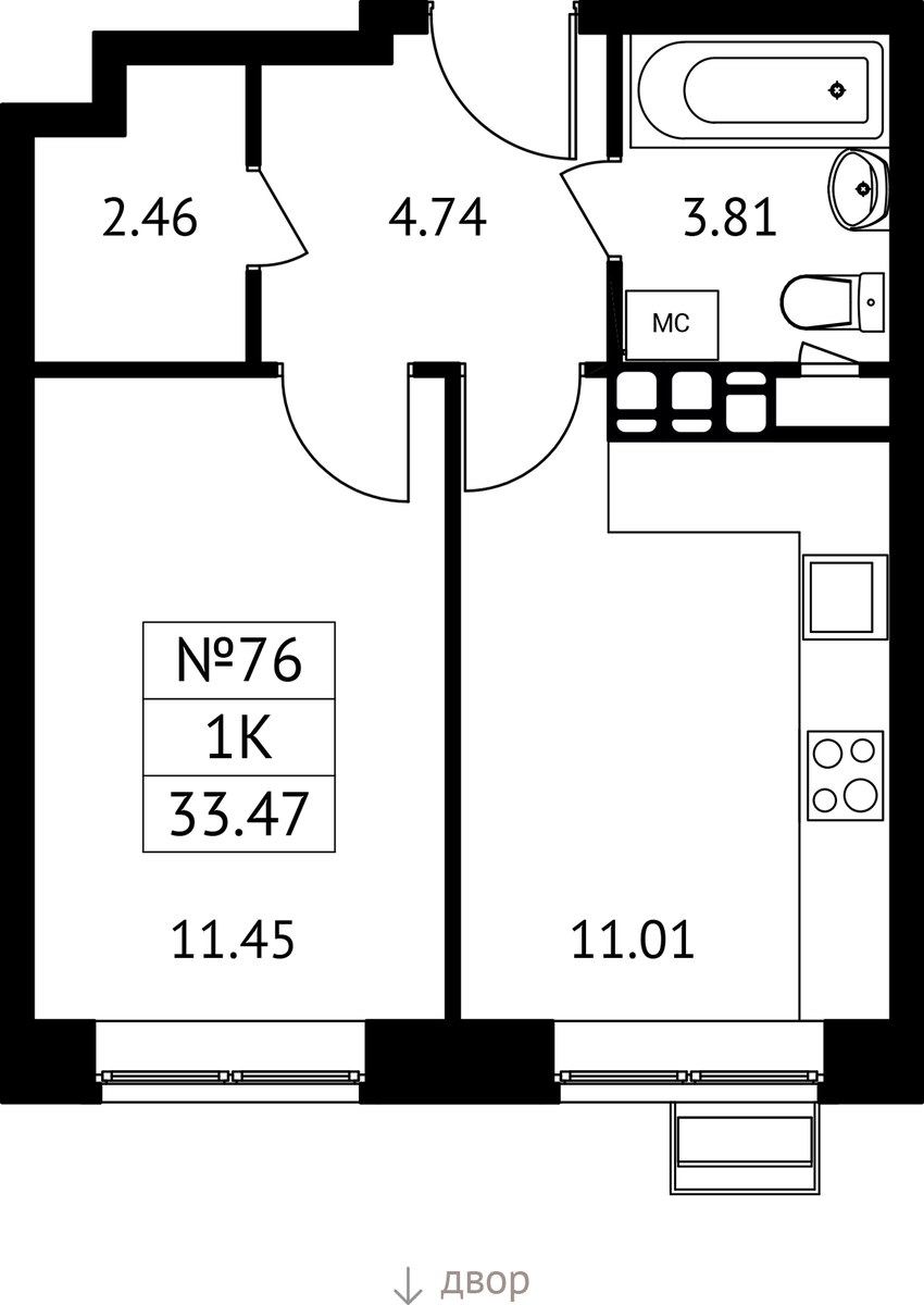 Планировка 33.47 м²