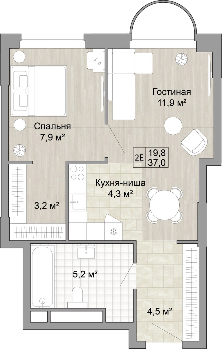 Планировка 37.0 м²