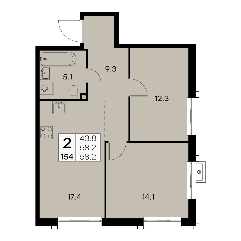 Планировка 58.2 м²