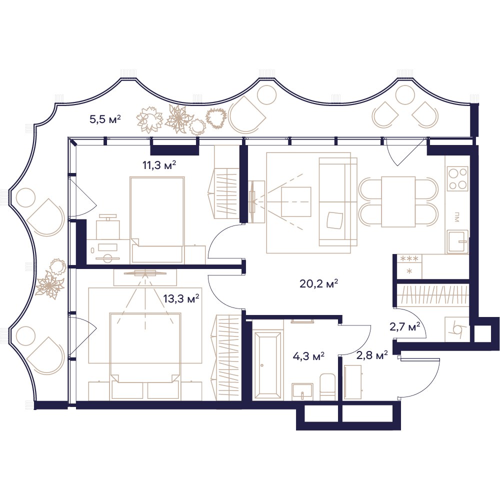 Планировка 60.1 м²