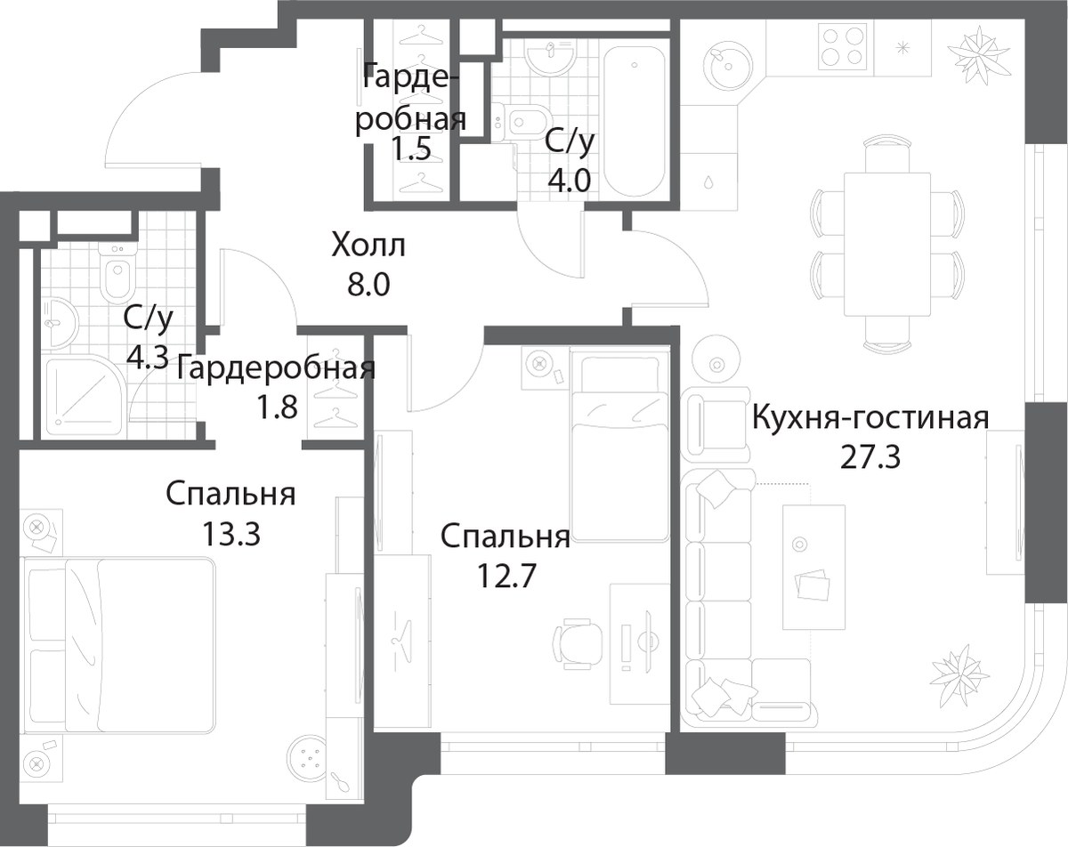 Планировка 72.6 м²