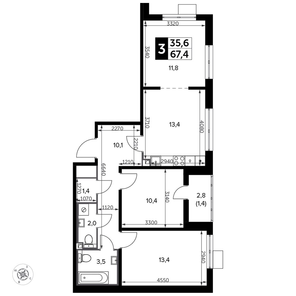 Планировка 68.6 м²