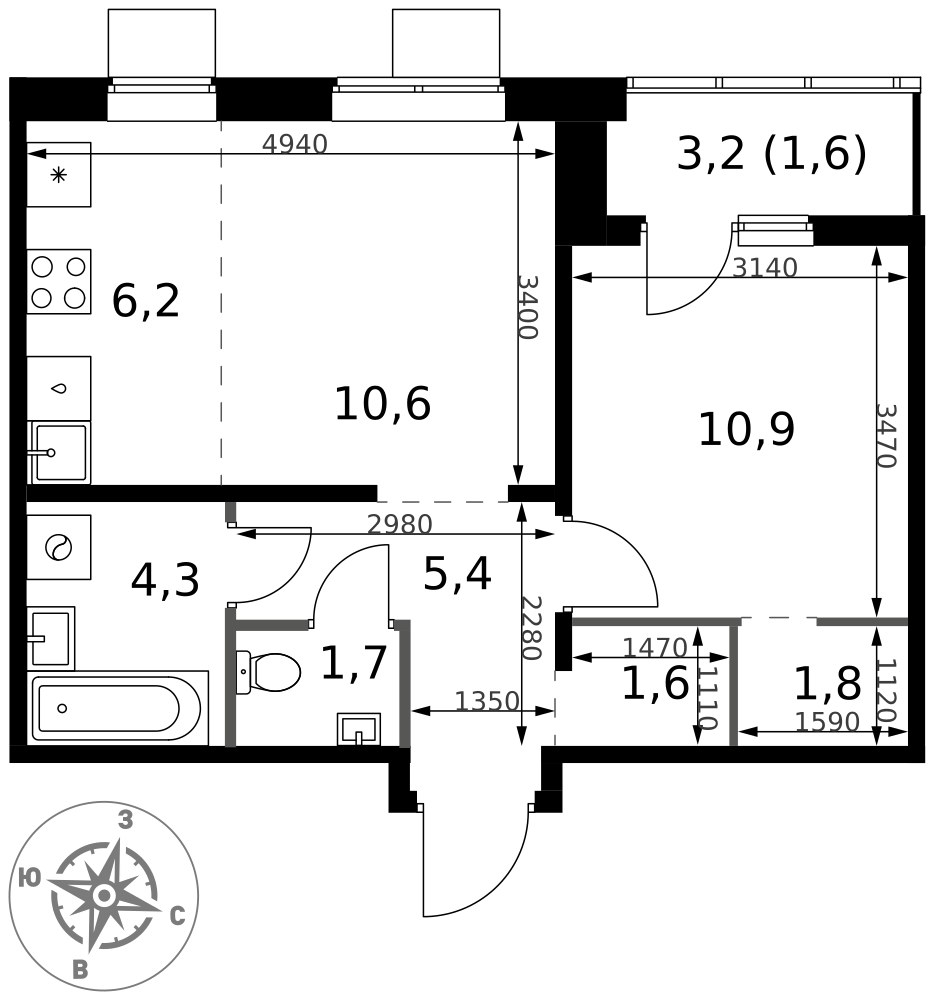Планировка 44.1 м²