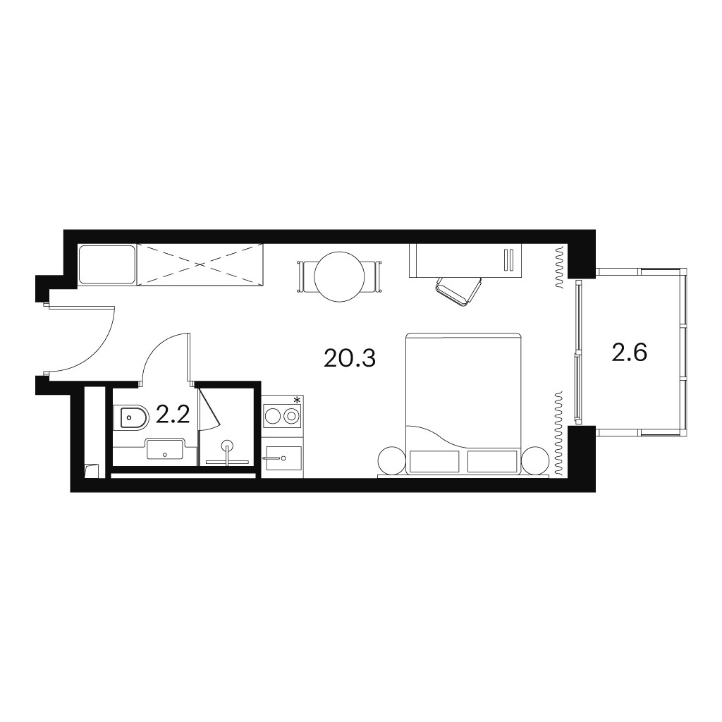Планировка: 1-комнатная, 25.1 м²