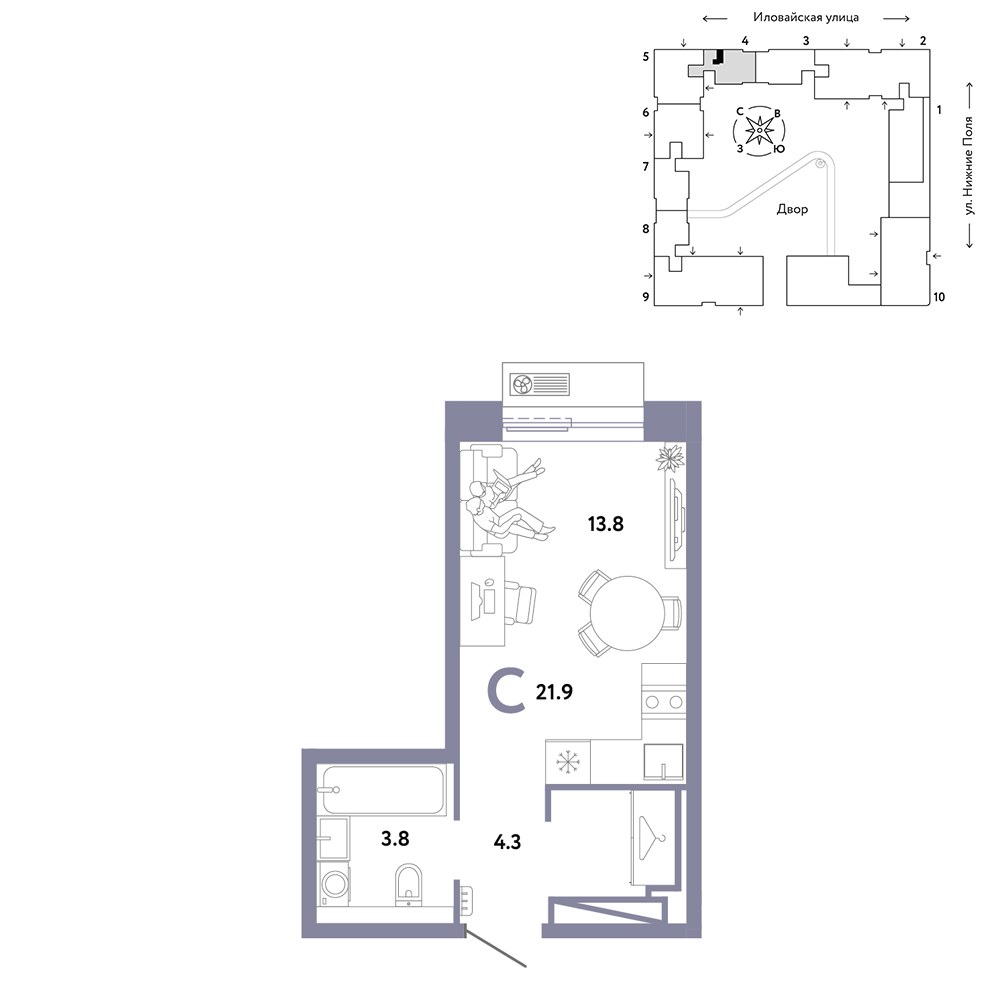 Планировка 21.9 м²