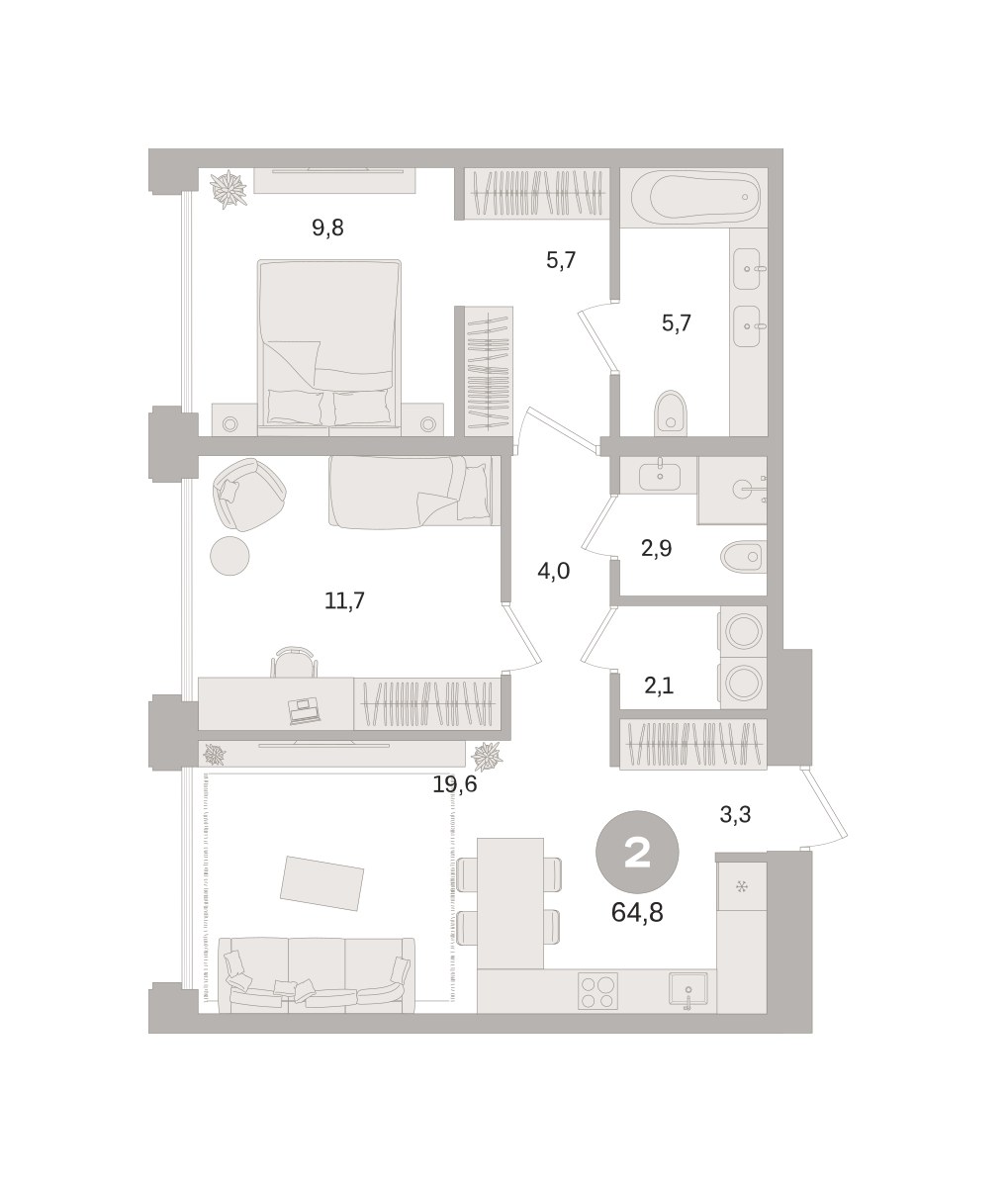 Планировка 64.8 м²