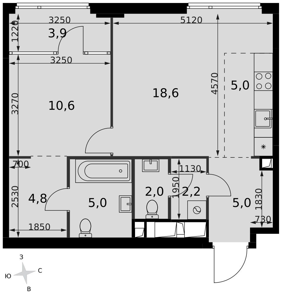 Планировка 57.1 м²