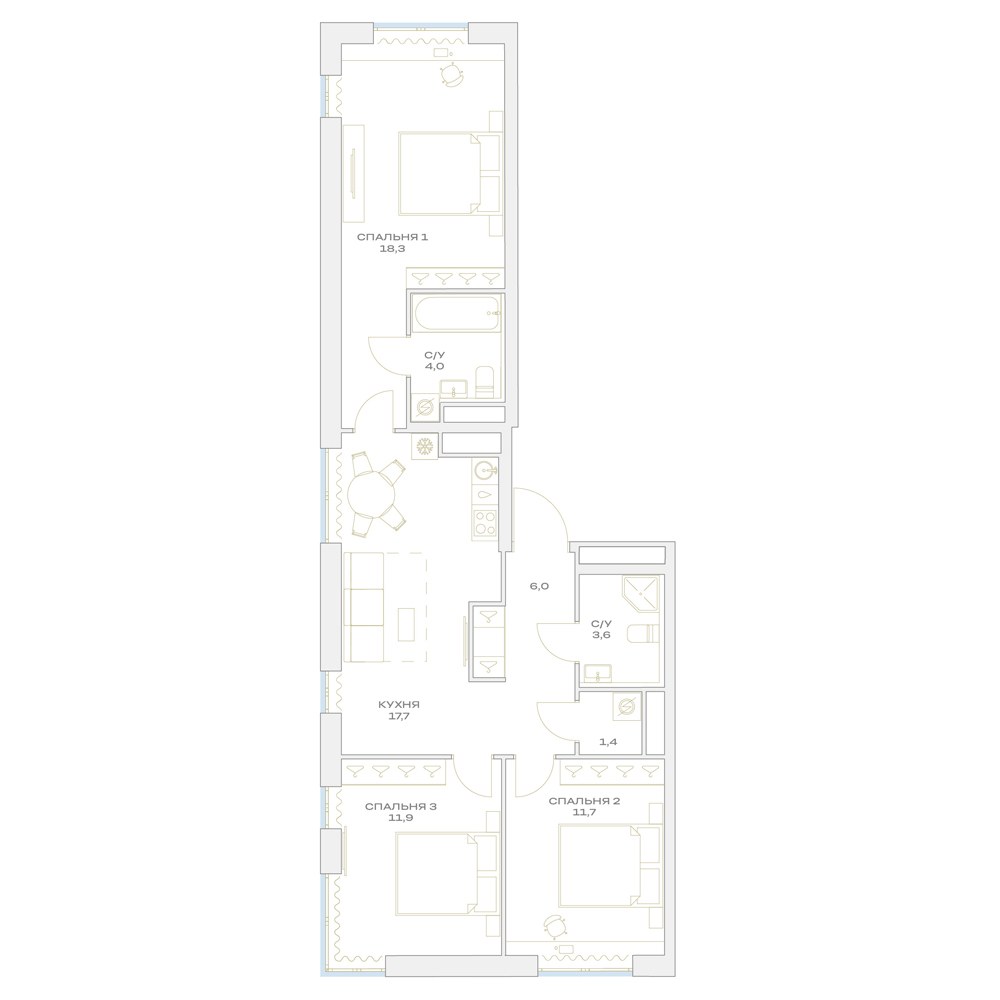 Планировка 75.4 м²
