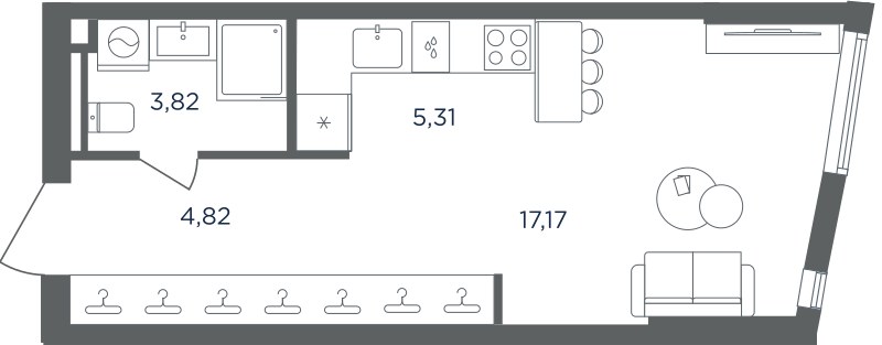 Планировка: 1-комнатная, 31.12 м²