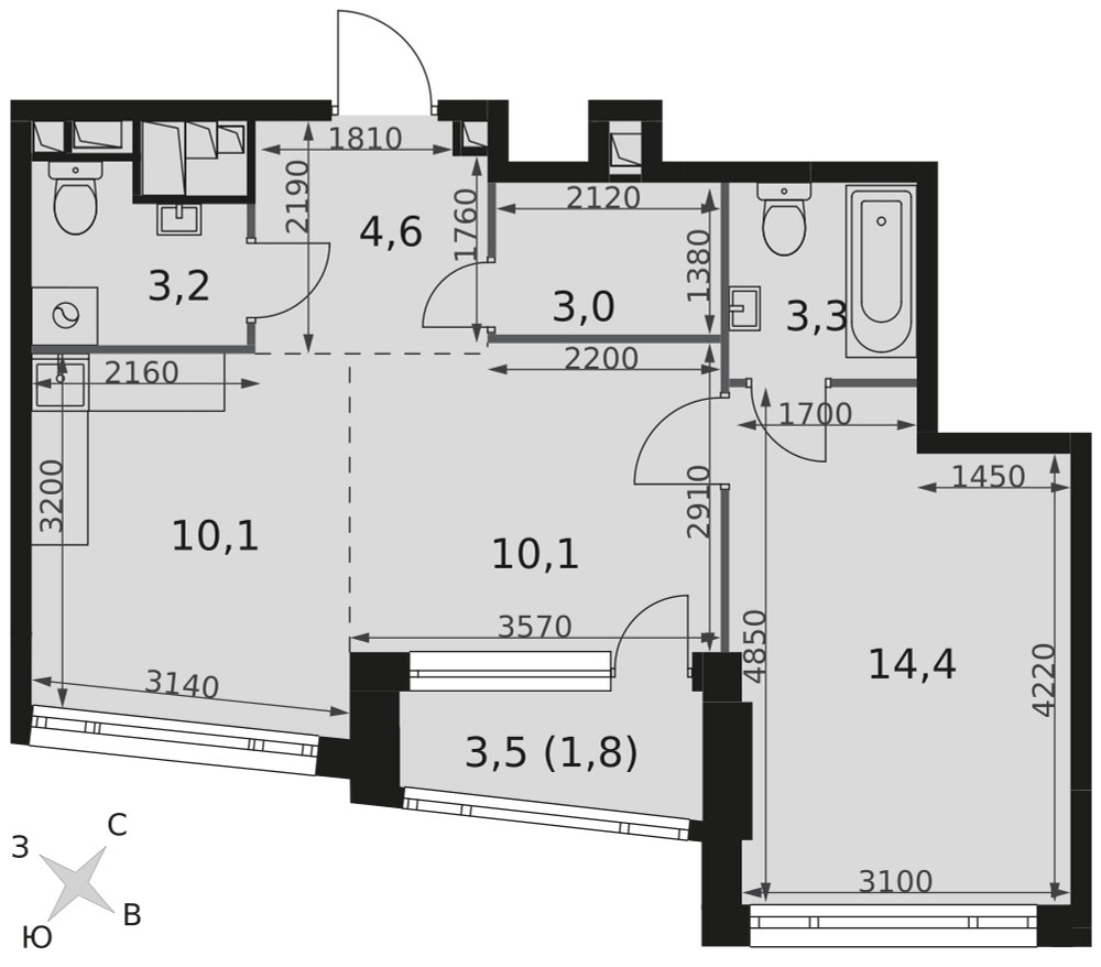 Планировка 50.5 м²