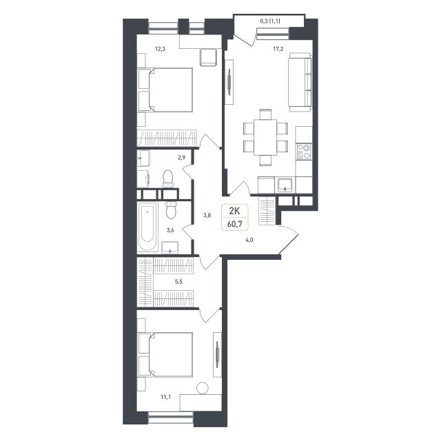 Планировка 62.9 м²