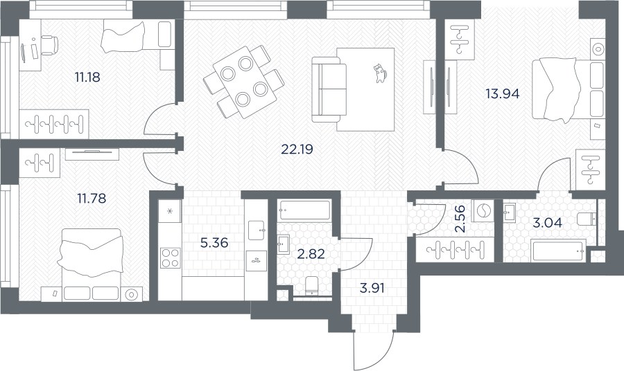 Планировка 76.78 м²