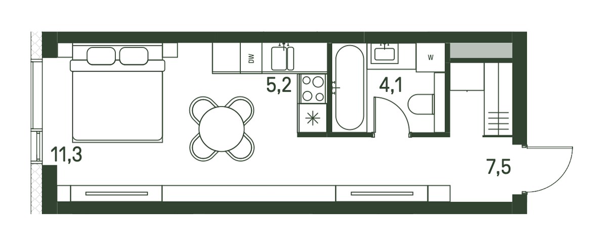 Планировка: Студия, 28.1 м²