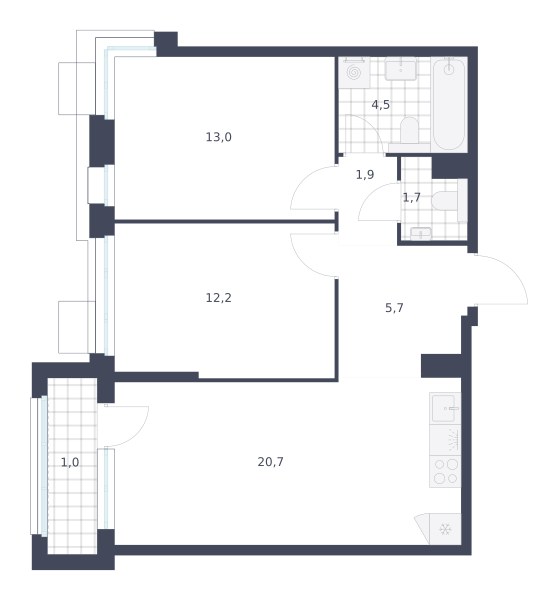 Планировка 60.7 м²