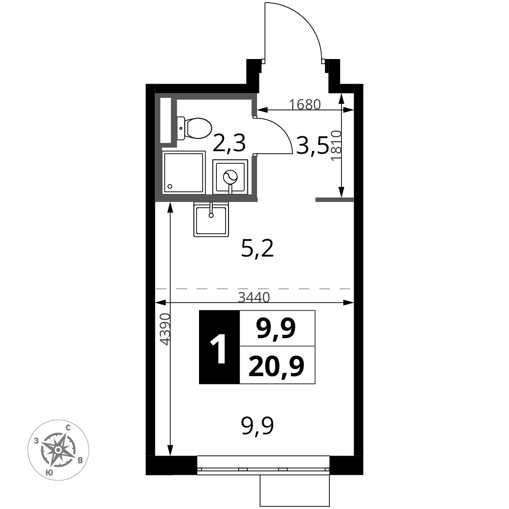 Планировка: Студия, 20.9 м²