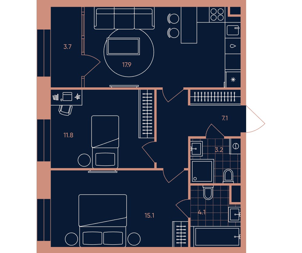 Планировка 62.9 м²