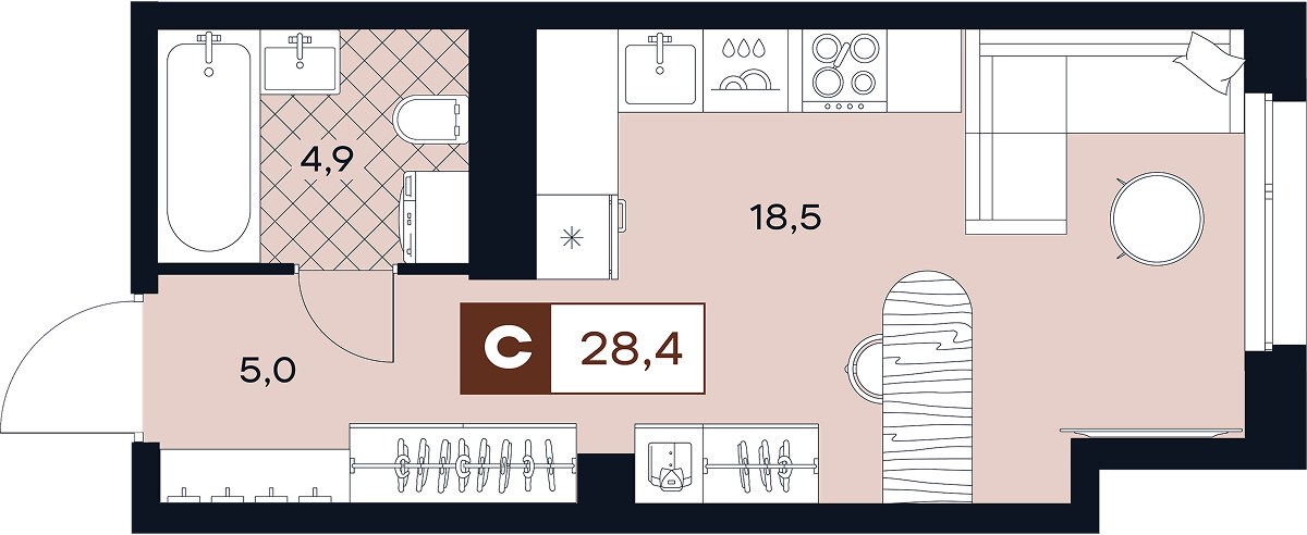 Планировка 28.4 м²