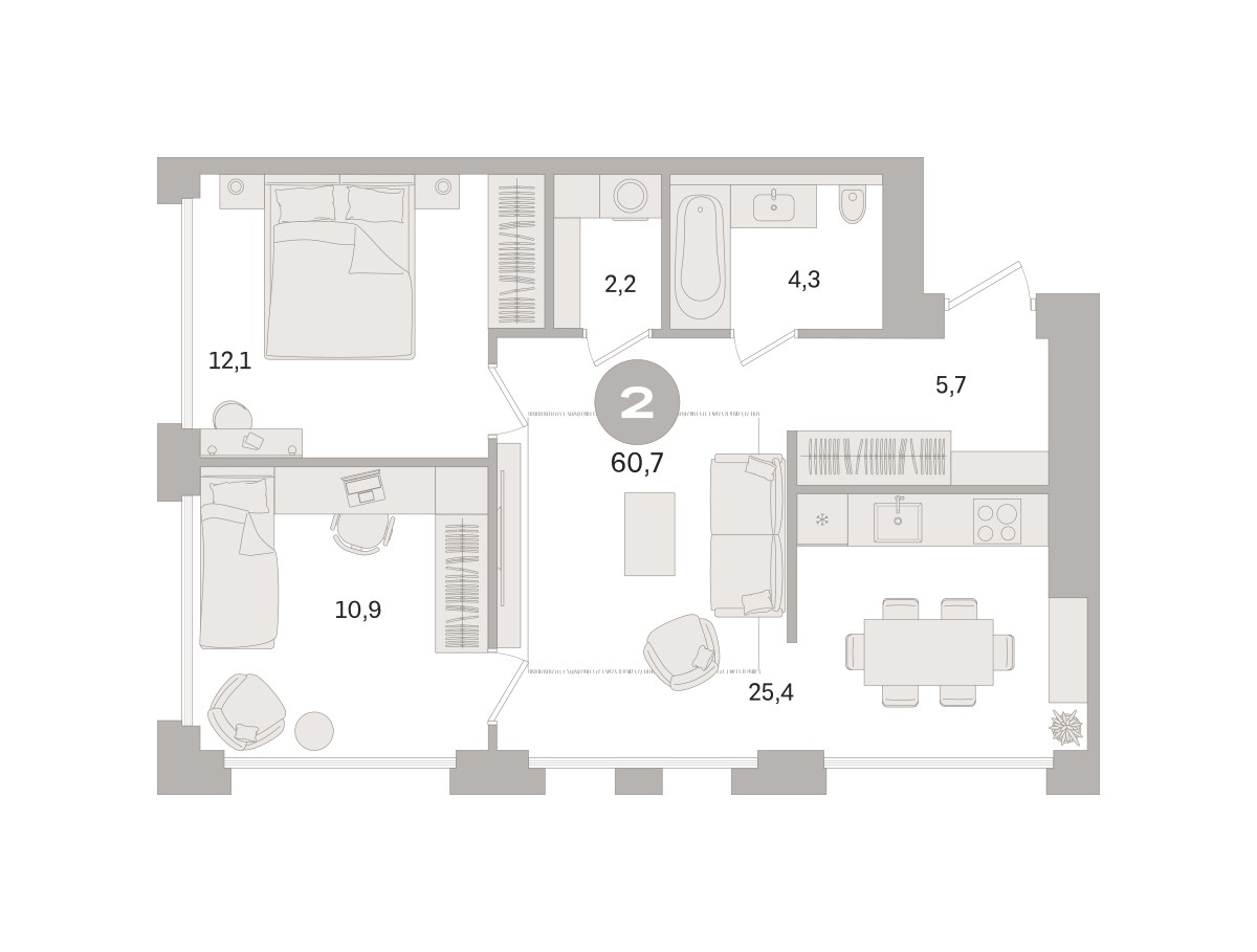 Планировка 60.7 м²