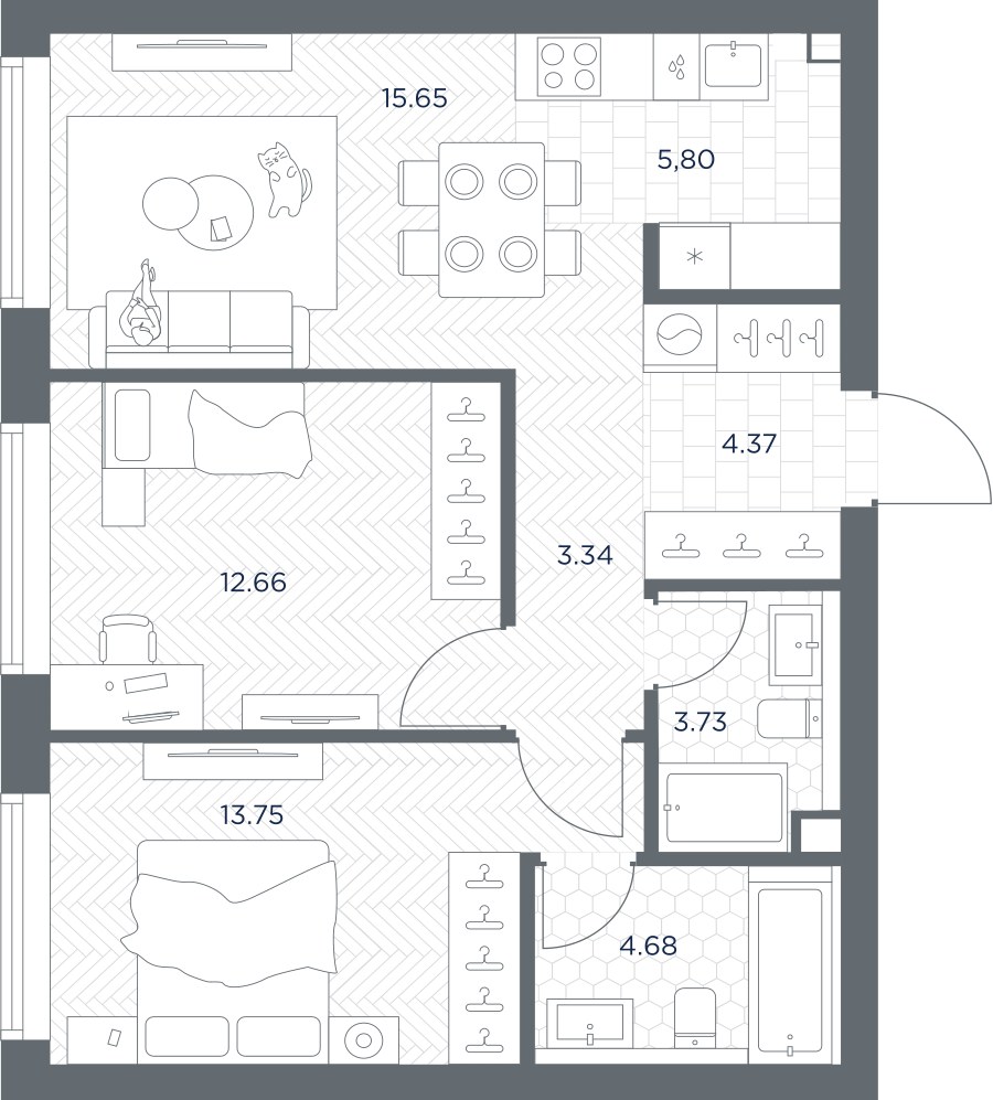 Планировка 63.98 м²