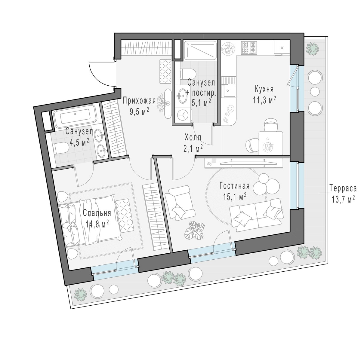 Планировка 66.5 м²