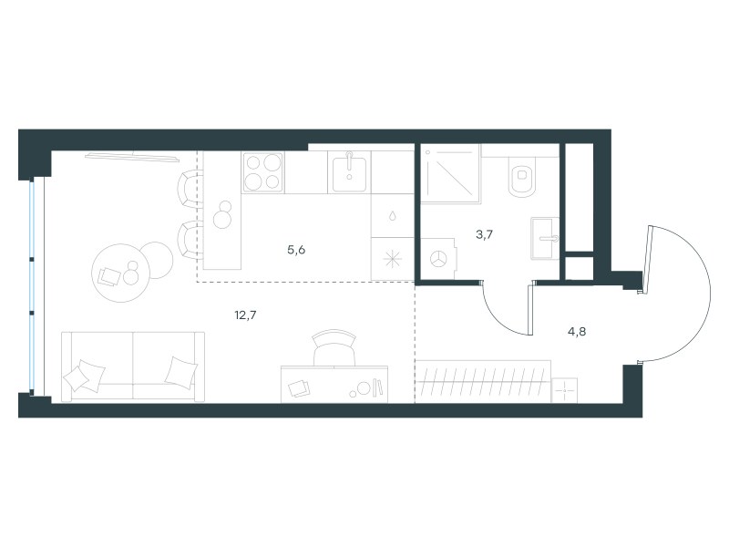 Планировка: Студия, 26.8 м²